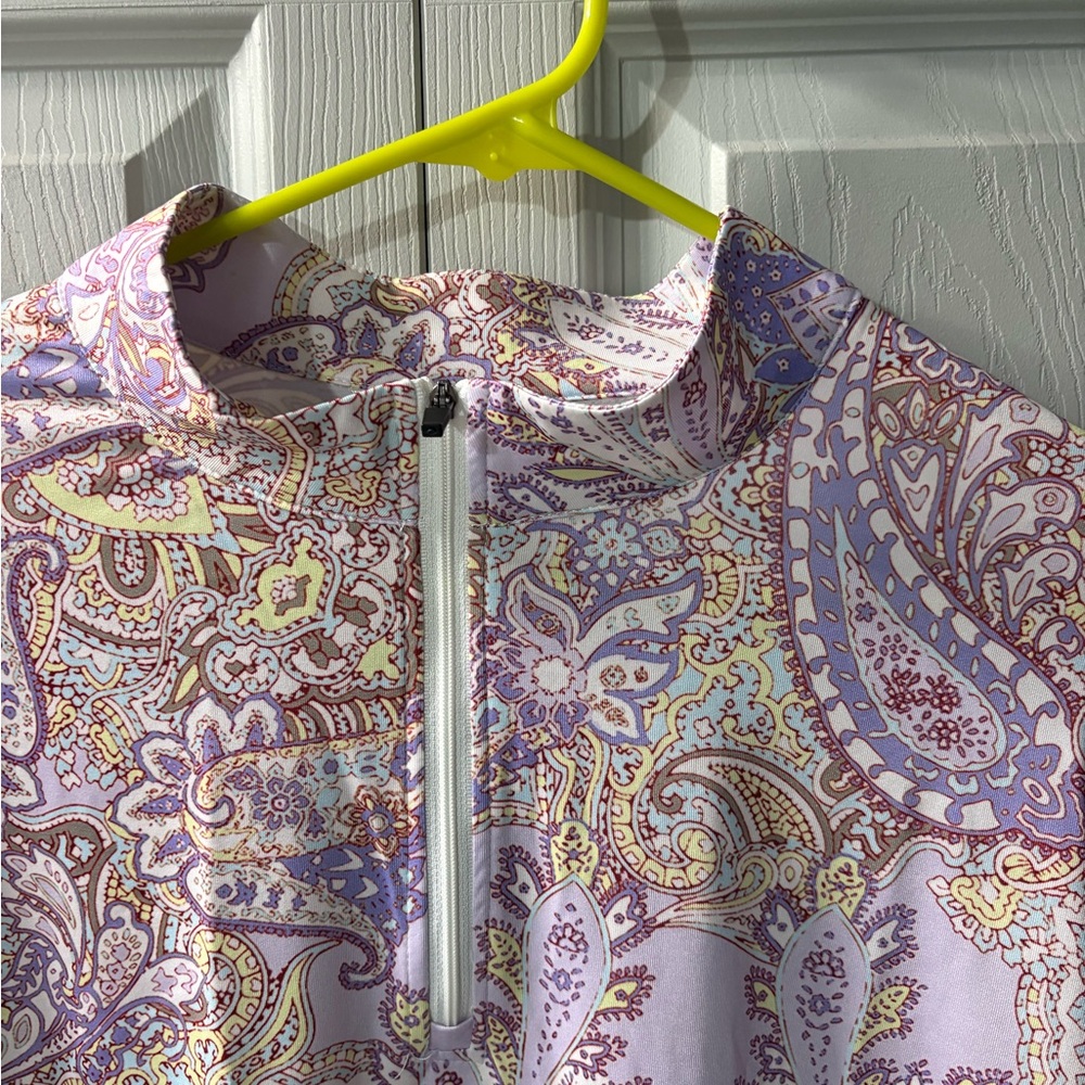 NWT ACEGOLFS Paisley Long Sleeve Quarter Zip in Purple and Yellow Size XXXL - Picture 2 of 6